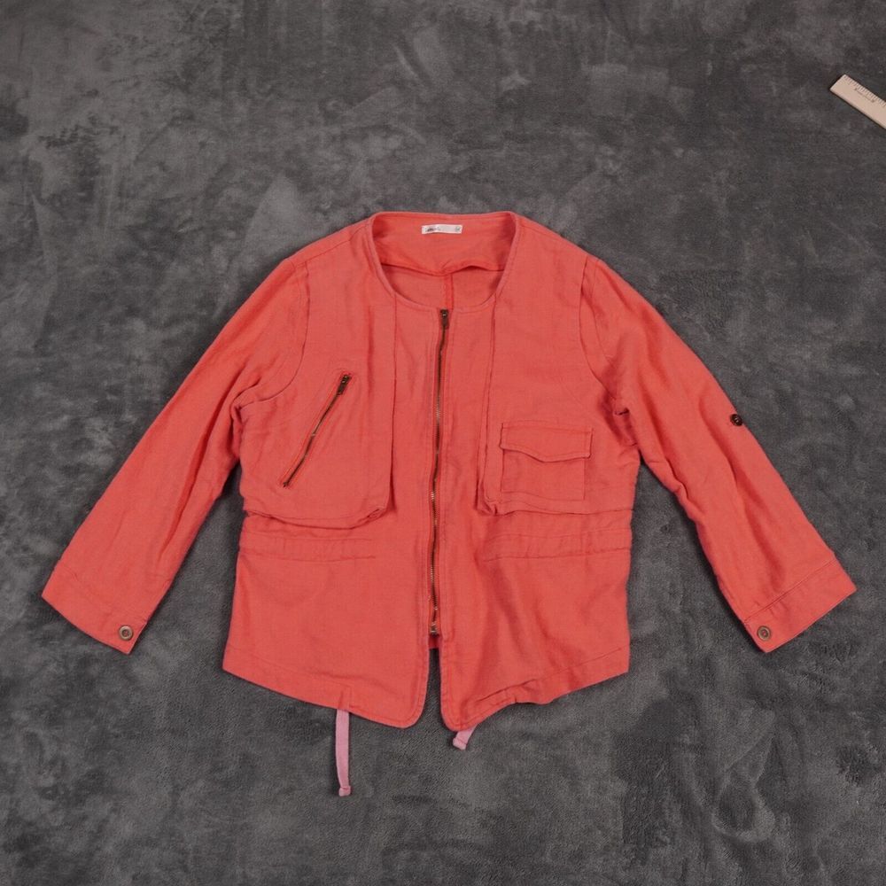 Lavand. Jacket Womens‎ Medium Coral Pink Zip Cotton Pockets Frayed Back